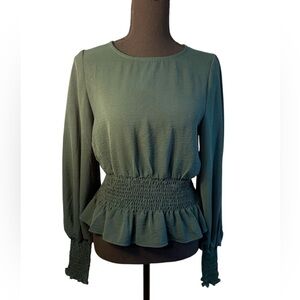 She + Sky Dark Green Women’s Peplum Blouse Size Small